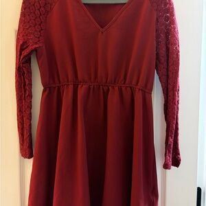SHEIN Red Lace Sleeve Casual Women’s Dress